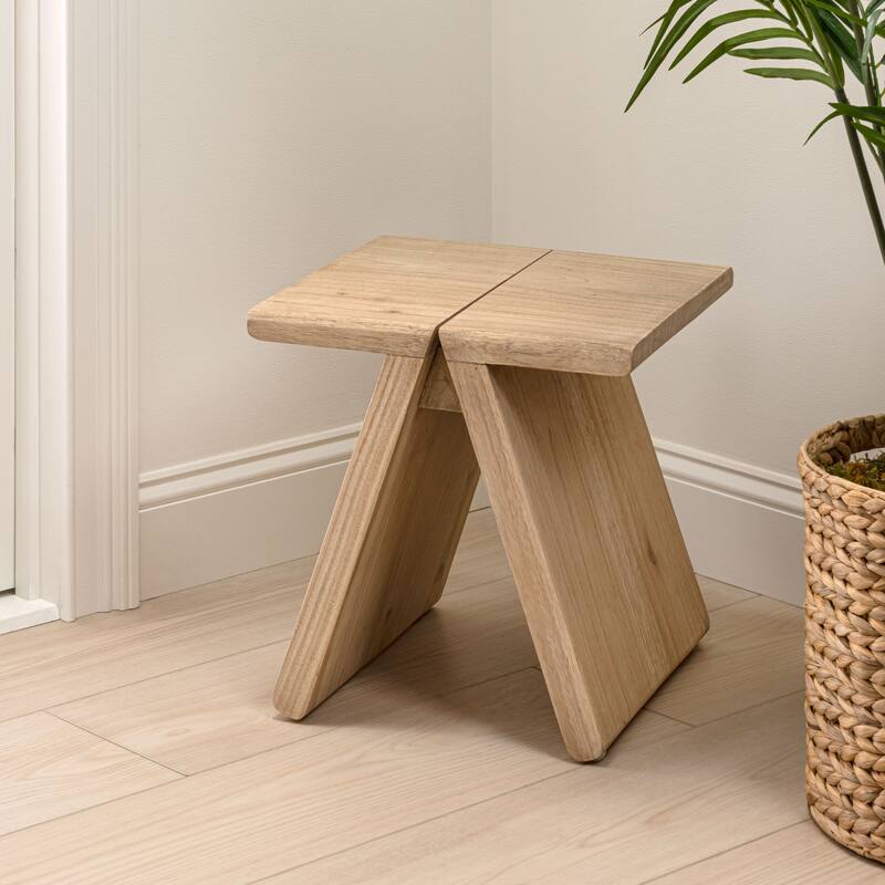 JONATHAN Y Jack Rustic Scandinavian Handcrafted Solid Mindi Wood Sculptural Base Accent Stool