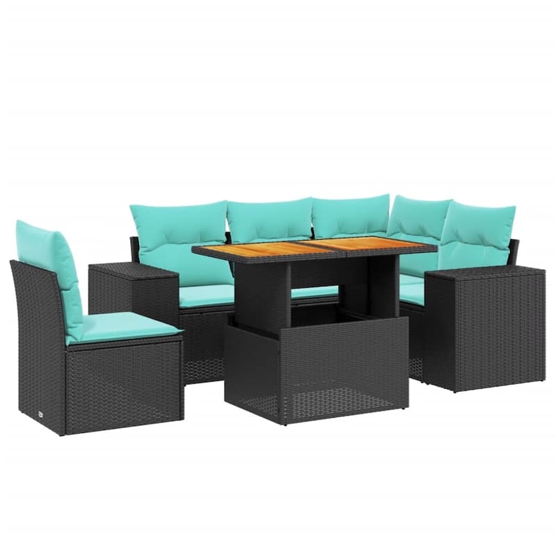 vidaXL Patio Sofa Set with Cushions Outdoor Furniture 6 Piece Poly Rattan - 24.4 x 24.4 x 27.2