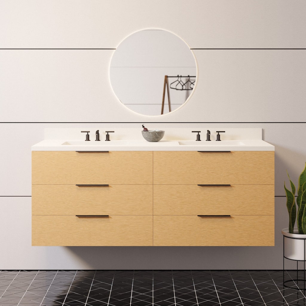 KitchenBathCollection Oslo 60" Floating Wall-Mounted Double Bathroom Vanity with Matte White Top