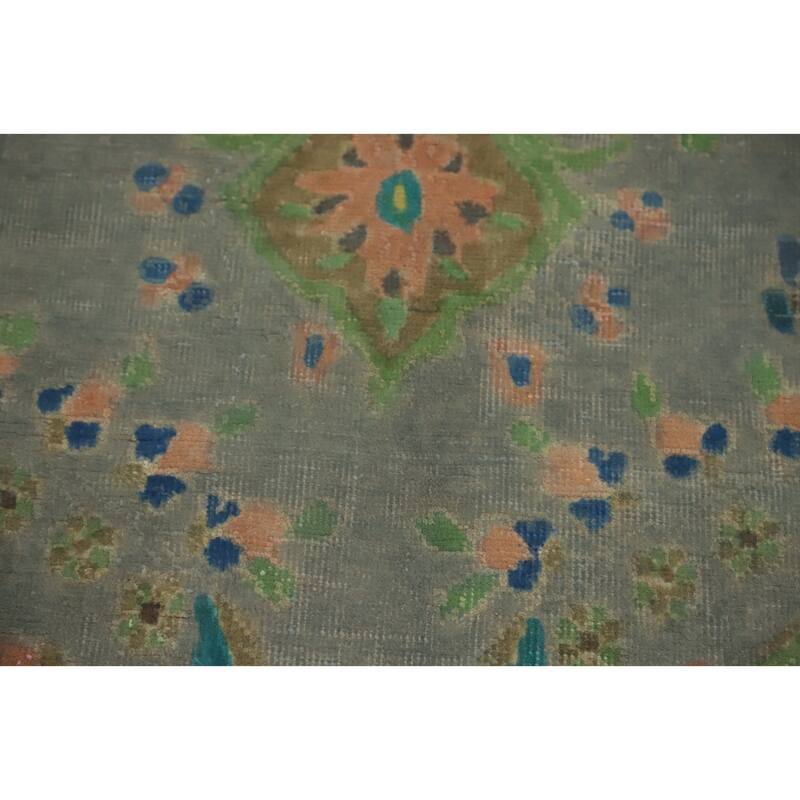 Hand Knotted Oriental 100% Wool Carpet Traditional Floral Greys & Charcoal Tabriz Area Rug - 9' 7'' X 6' 8''