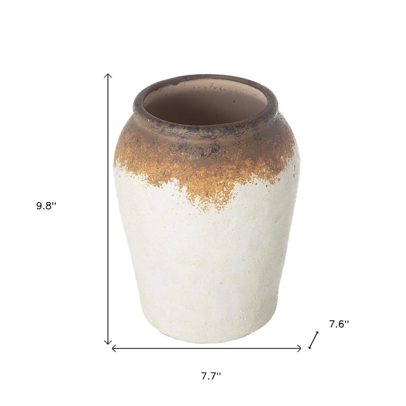 10" Brown And White Color Block Ceramic Round Jug Vase - 18.50
