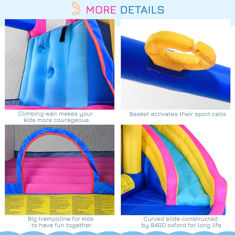 Outsunny Kids Bounce Castle House Inflatable Trampoline Water Slide Pool Climbing Wall 5 in 1 with Inflator for Kids Age 3-8