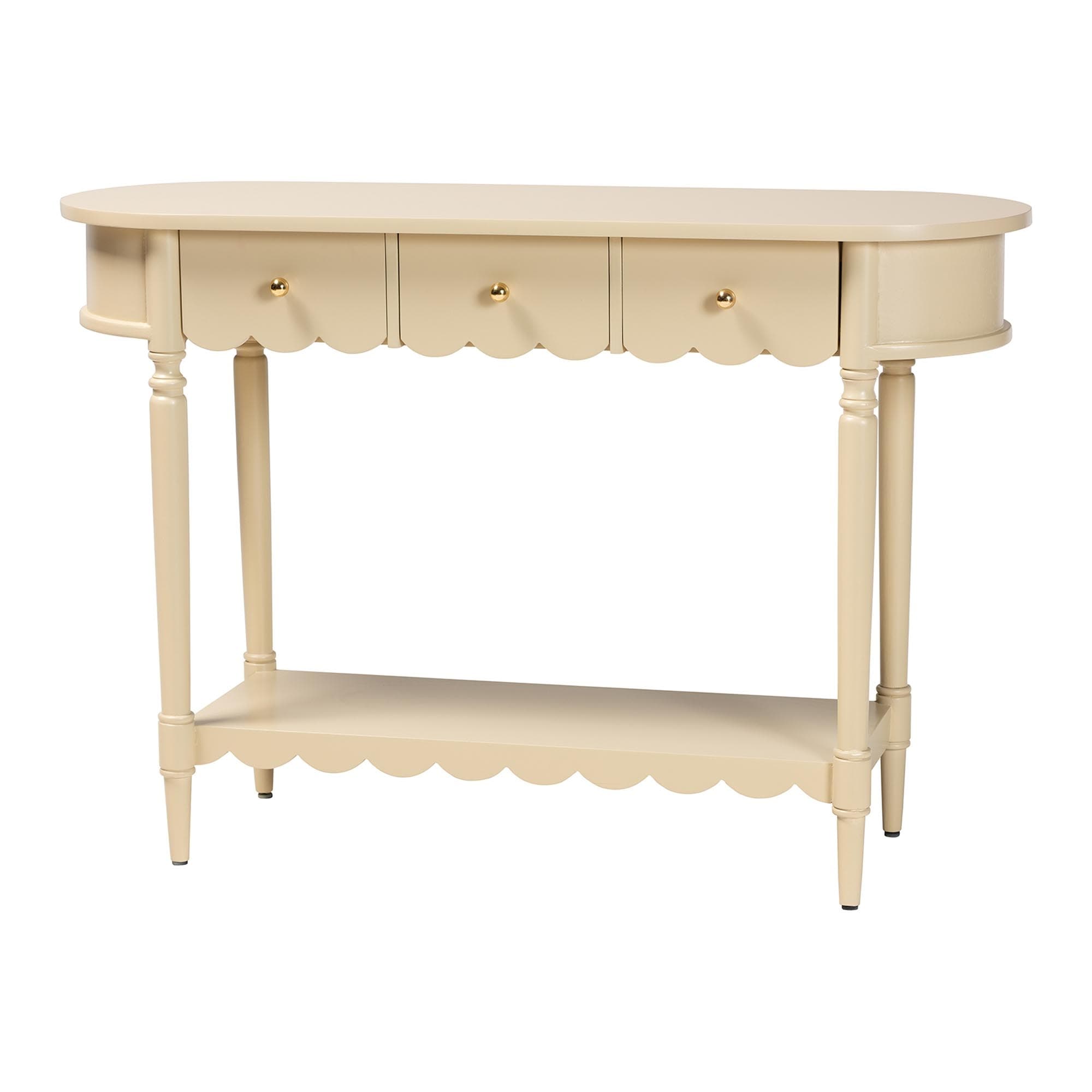 Liba Console Table - 3-Drawer Accent Table with Scalloped Detailing and Open Shelf Storage for Hallway, Entryway, or Living Room