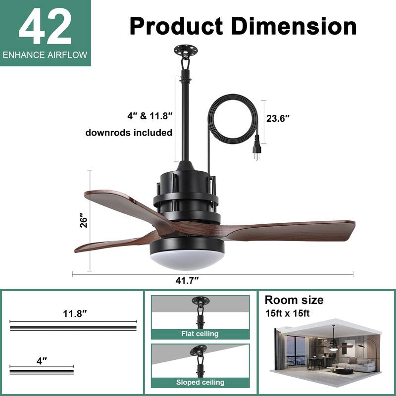 Cusp Barn 42 Inch Outdoor Indoor Ceiling Fan with Light and APP Control, Farmhouse 6 Speeds Plug-in Waterproof Ceiling Fan