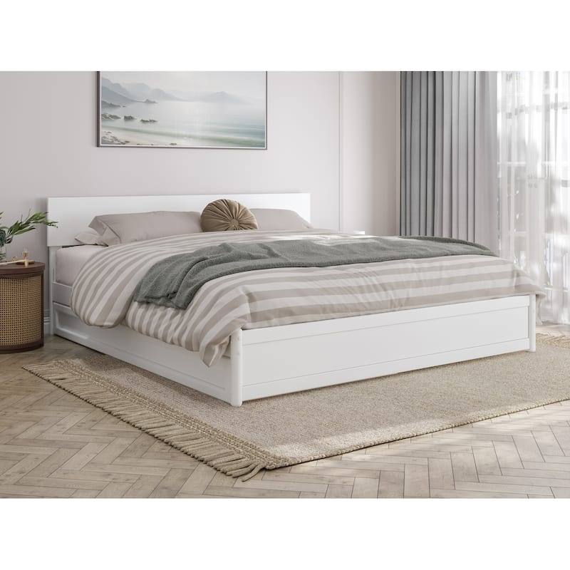 Wesley Platform Bed with Panel Footboard and Twin XL Trundle - White - King