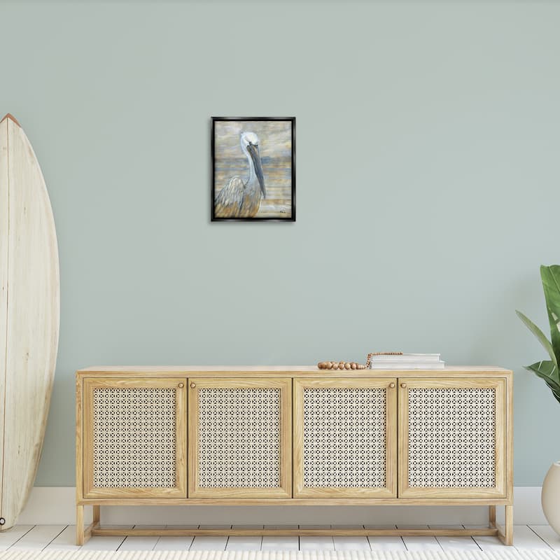 Stupell Coastal Pelican Bird Abstract Portrait Floating Framed Canvas Wall Art, Design by Paul Brent