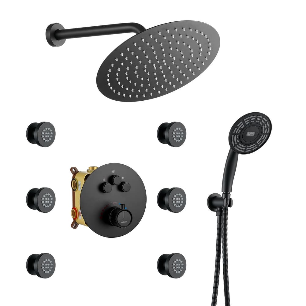 CASAINC Thermostatic Shower Faucet Shower System with 6 Body Jet