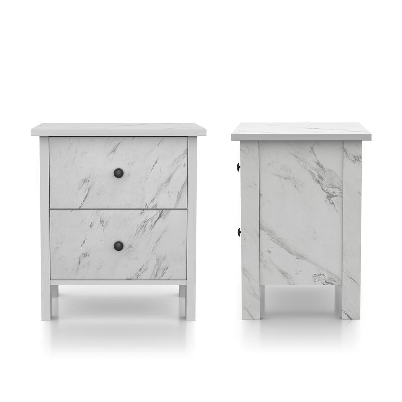 DH BASIC Transitional Neutral Finish 2-Drawer Nightstand by Denhour