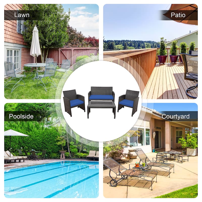 Costway 8PCS Patio Rattan Furniture Set Cushioned Chair Sofa Coffee