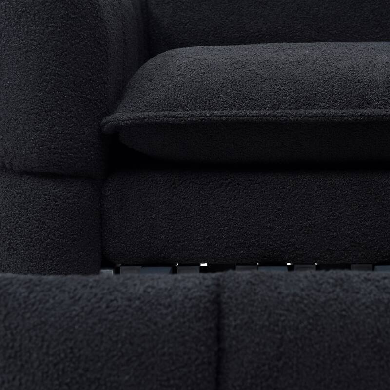 Convertible Loveseat Sleeper Sofa Couch with Metal Frame, 2-Seater Sofa Couch Black Pull-Out Sofa Bed with Armrests