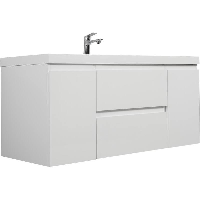 ABRUZZO 48" Floating Bathroom Vanity with Integrated Resin Top Basin 2 Cabinets 2 Soft Close Drawers Full Assembly