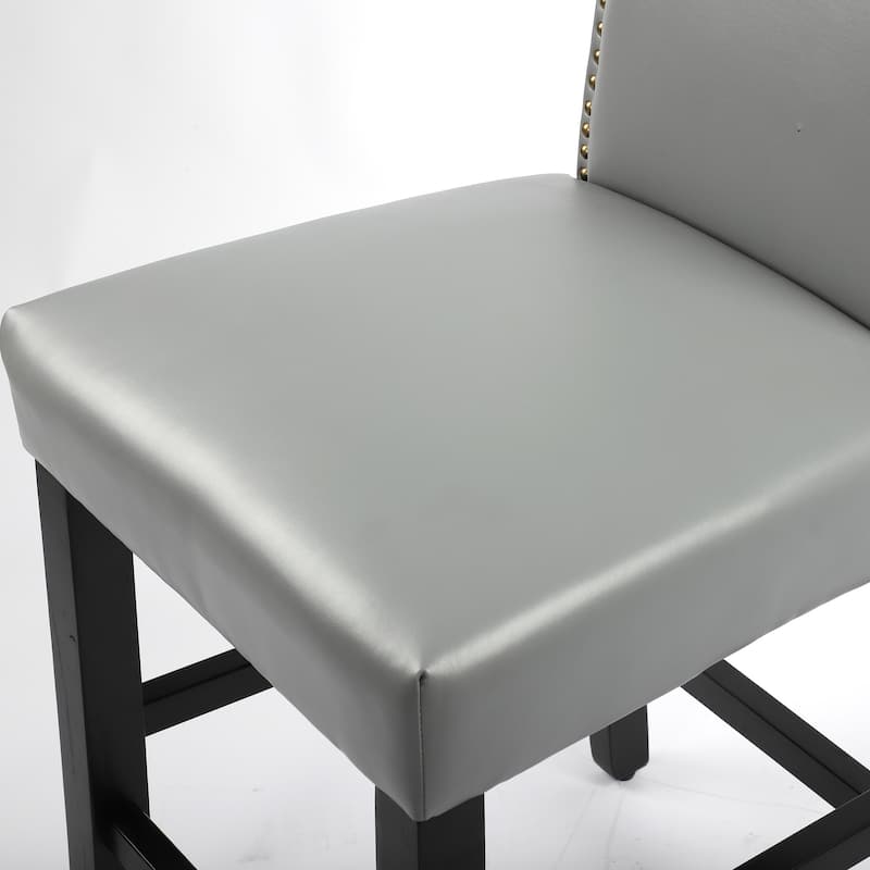 24 Inches Faux Leather Counter Height Bar Stools with Nailhead Trim
