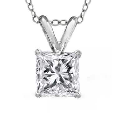 1 Ct GIA Certified Princess Cut Diamond Pendant White Gold Necklace VS2/G