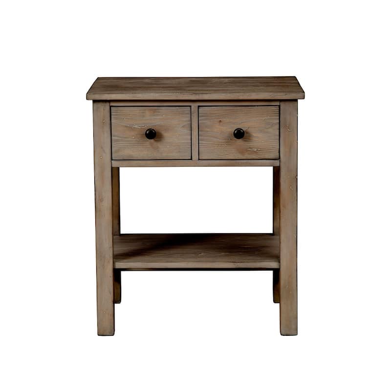Origins by Alpine Classic Wood 2 Drawer Nightstand in Natural Gray
