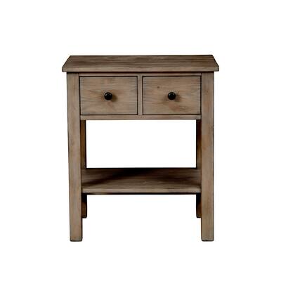 Origins by Alpine Classic Wood 2 Drawer Nightstand in Natural Gray