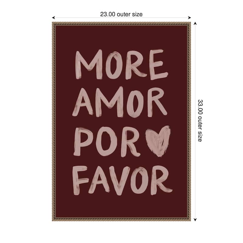 Kate and Laurel More Amor Por Favor Hand Painted Typography Maroon by Lucky Guava Framed Canvas Wall Art Print