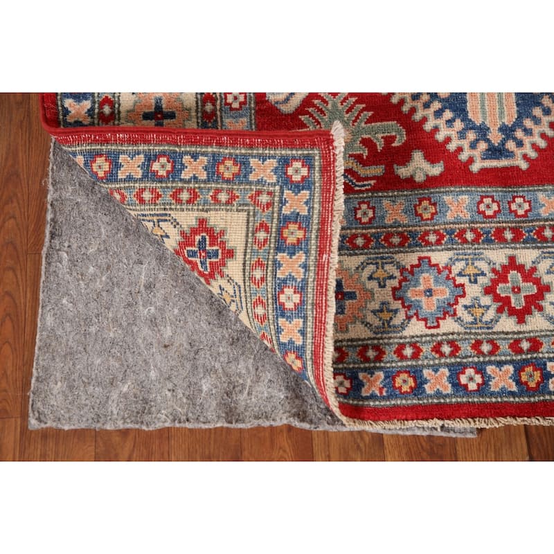 Red Kazak Rug Hand-Knotted Traditional Wool Carpet - 3'11"x 6'1"
