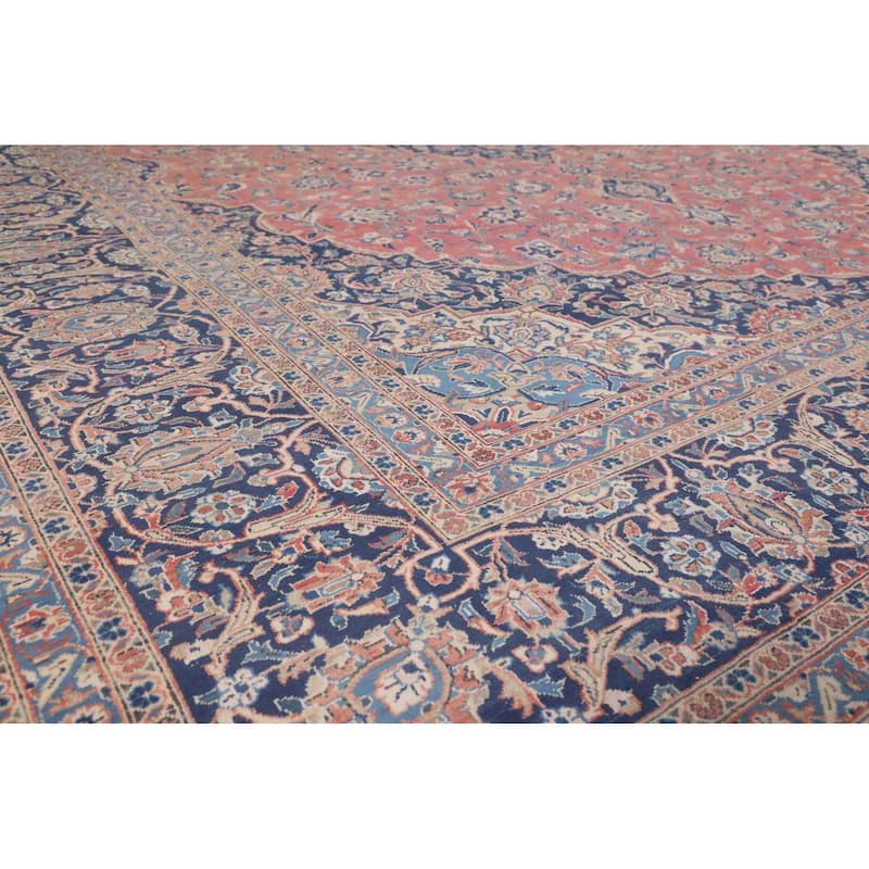 Traditional Kashan Large Persian Vintage Rug Hand-Knotted Wool Carpet - 10'2"x 14'0"