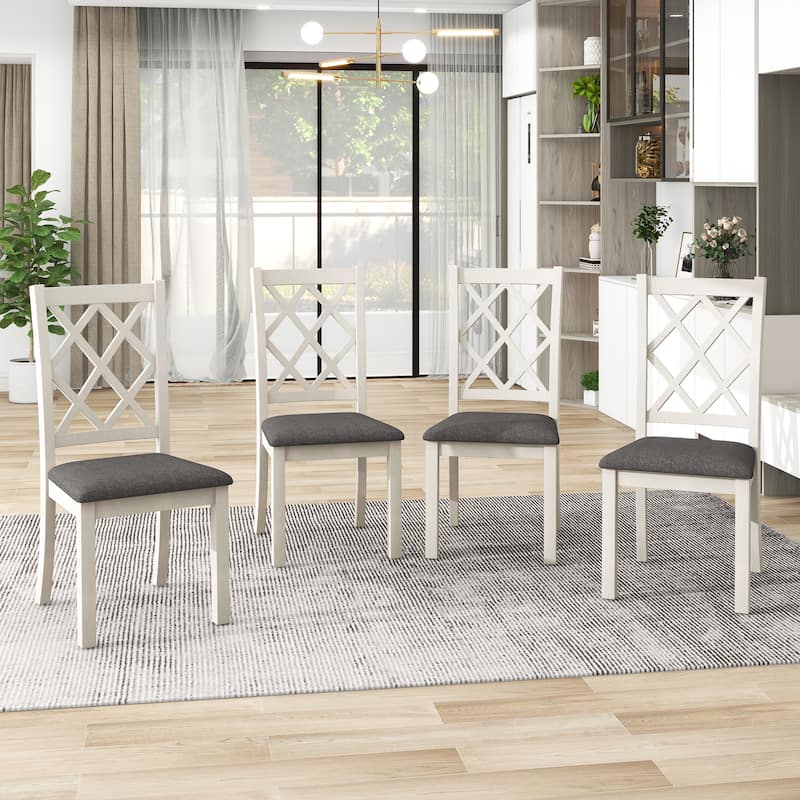 Roomfitters Mid-Century Solid Wood 5-Piece Round Dining Table Set with Upholstered Chairs for Small Spaces