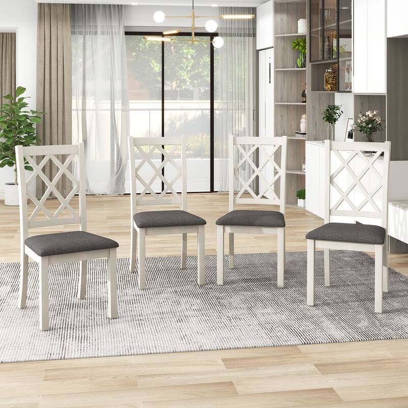 Round Dining Table Set for 4, 42" Mid-Century Table with 4 Chairs, 5-Piece Space-Saving Wood Kitchen & Dining Room Table Set