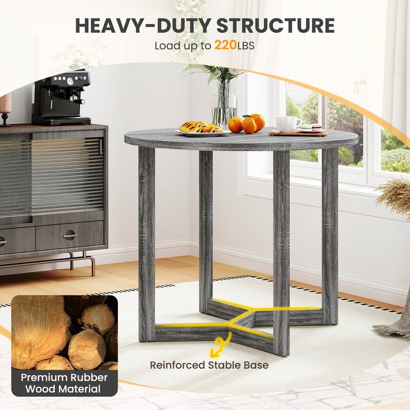 36 Inch Round Wood Dining Table for 2-4 People with Wing-shaped Pedestal Base-Grey