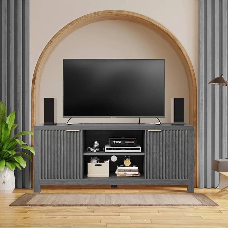 Modern Wooden TV Stand Cabinet with Adjustable Shelves for Living Room Bedroom - N/A