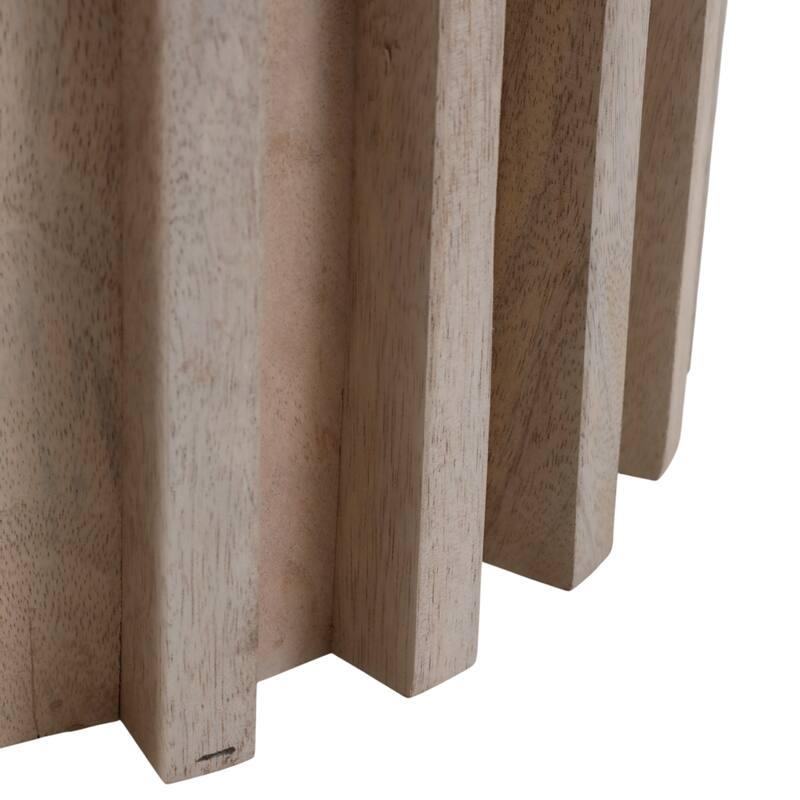 Decorative Travertine Accent Table with Wodden Carved Base- 25", White