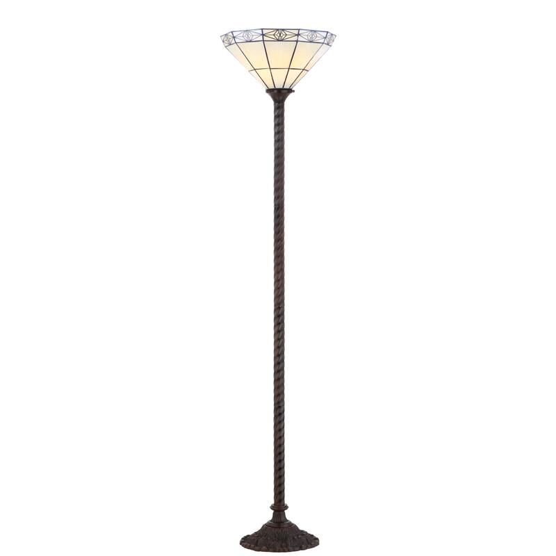 Peacock Tiffany-Style 68.57" Torchiere LED Floor Lamp, Bronze by JONATHAN Y - 68.57" H x 15" W x 15" D