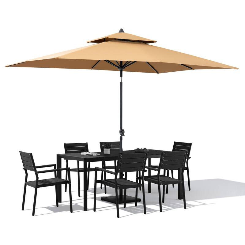 9/11-Piece Outdoor Patio Dining Set Aluminum Dining Table and Stackable Chairs w/10 ft Market Umbrella and Base