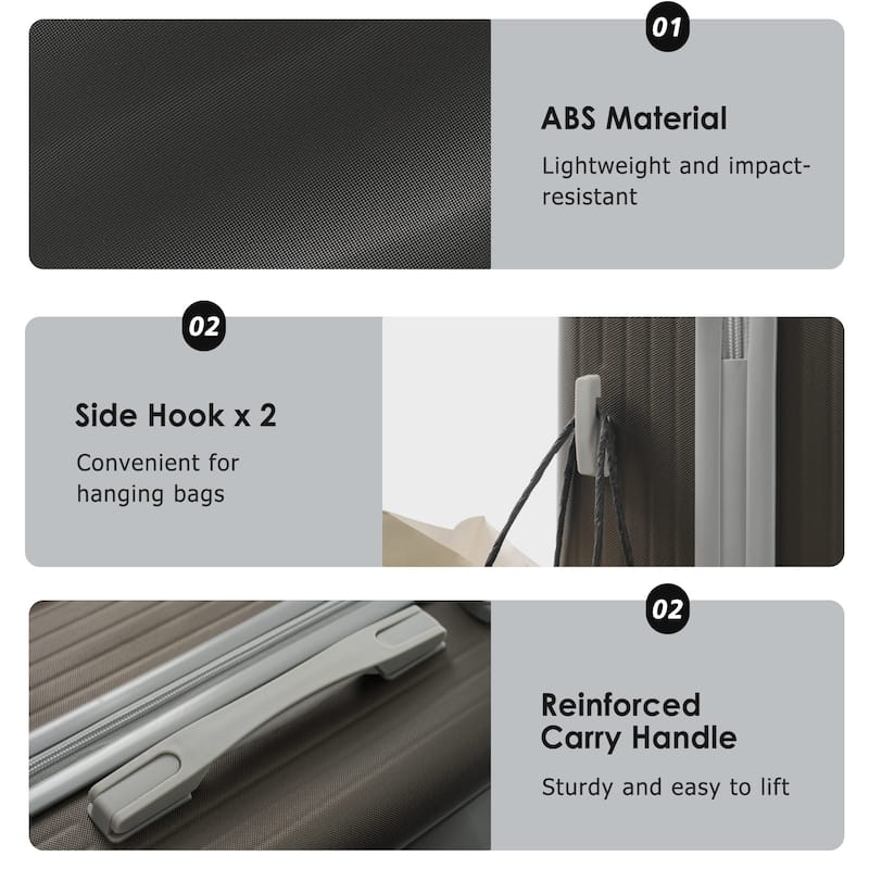 3-Piece, 20, 24, 28-Inch Modern Luggage Sets with Side Hooks and TSA Lock, for Boarding Travel, Bronze Golden