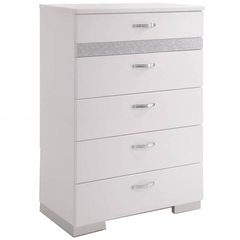 Chest With Six Center Metal Glide Drawers In White Gloss Finish