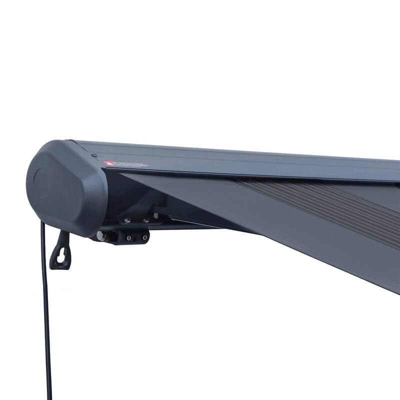 Italian Full Cassette Motorized Patio Awning with App and Remote Control - Nero/Grigio Black & Gray Striped - 10 x 8 Feet