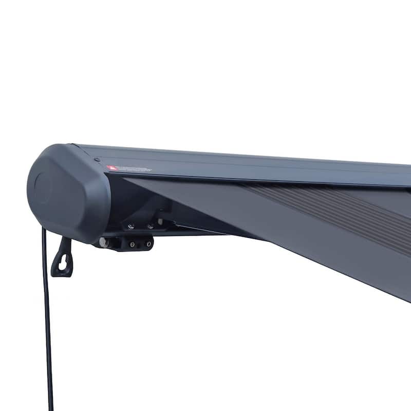 Italian Full Cassette Motorized Patio Awning with App and Remote Control - Nero/Grigio Black & Gray Striped - 14 x 10 Feet