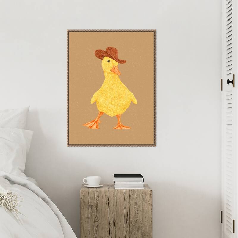Daphne the Cowgirl Duckling by Anyone Can Yeehaw Framed Canvas Wall Art Print - Sylvie Beaded Gold