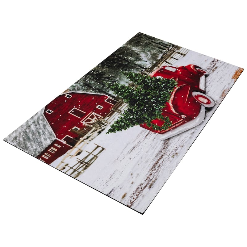 Vintage Pickup Truck Christmas Outdoor Doormat - 17.75" x 29.5"