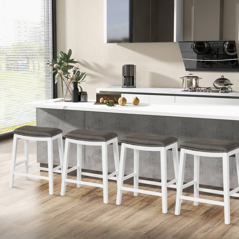 Gymax 4PCS 26'' Upholstered Counter Height Bar Stool PVC Leather
