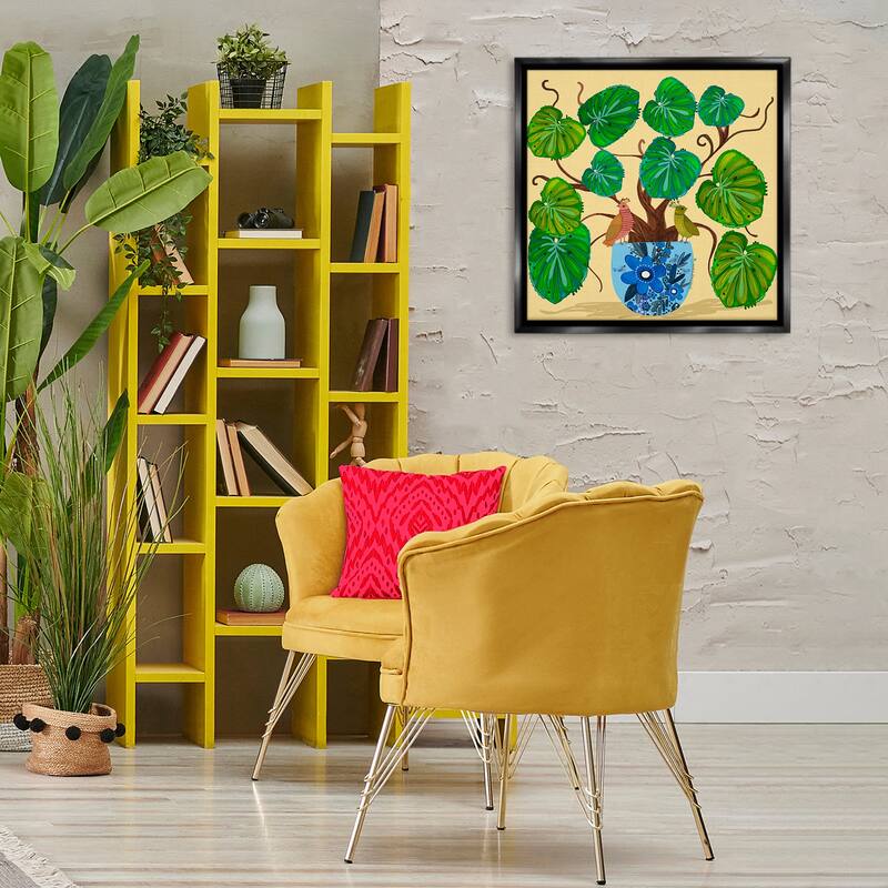 Stupell Potted Plant & Birds Perched Framed Floater Canvas Wall Art Design By Kay Widdowson