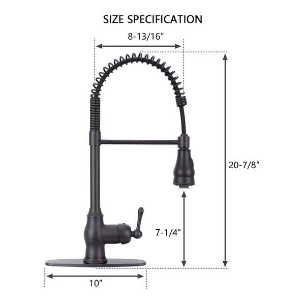 dimension image slide 4 of 5, Copper Pre-Rinse Spring Kitchen Faucet Single Level Handle and Pull Down Sprayer