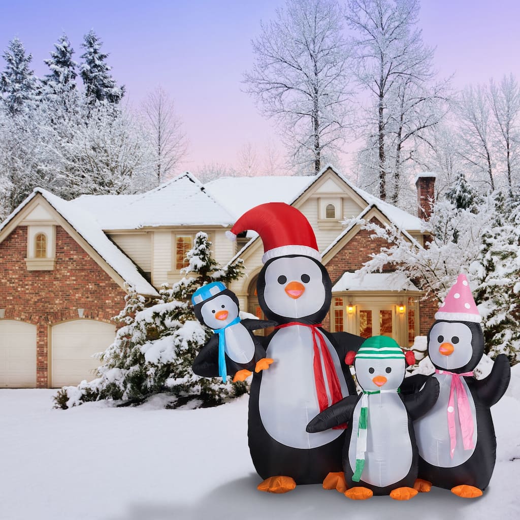 Fraser Hill Farm 10-Ft. Tall Penguin Family, Blow Up Inflatable with Lights and Storage Bag