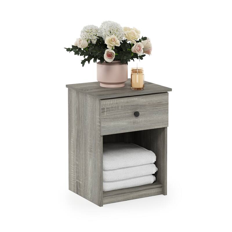 Furinno Lucca Nightstand with One Drawer, 2-Pack