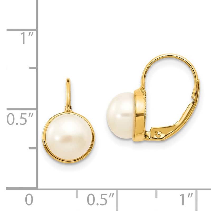 Curata 14k Yellow Gold 6.5-7mm White Freshwater Cultured Button Pearl Leverback Earrings 15x7mm