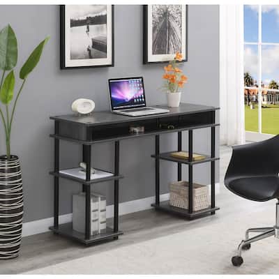 Farmhouse Desk No Tools - Student Computer Writing Desk with Shelves, 47" Wide, Charcoal Gray