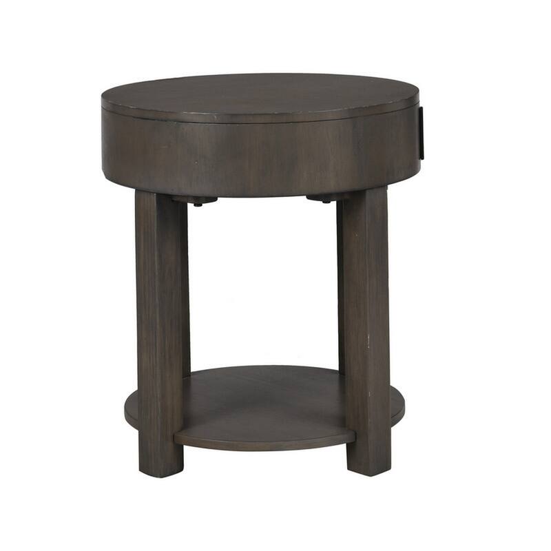 Yoel 20 Inch Modern End Table with USB Ports and Shelf, Brown Wood
