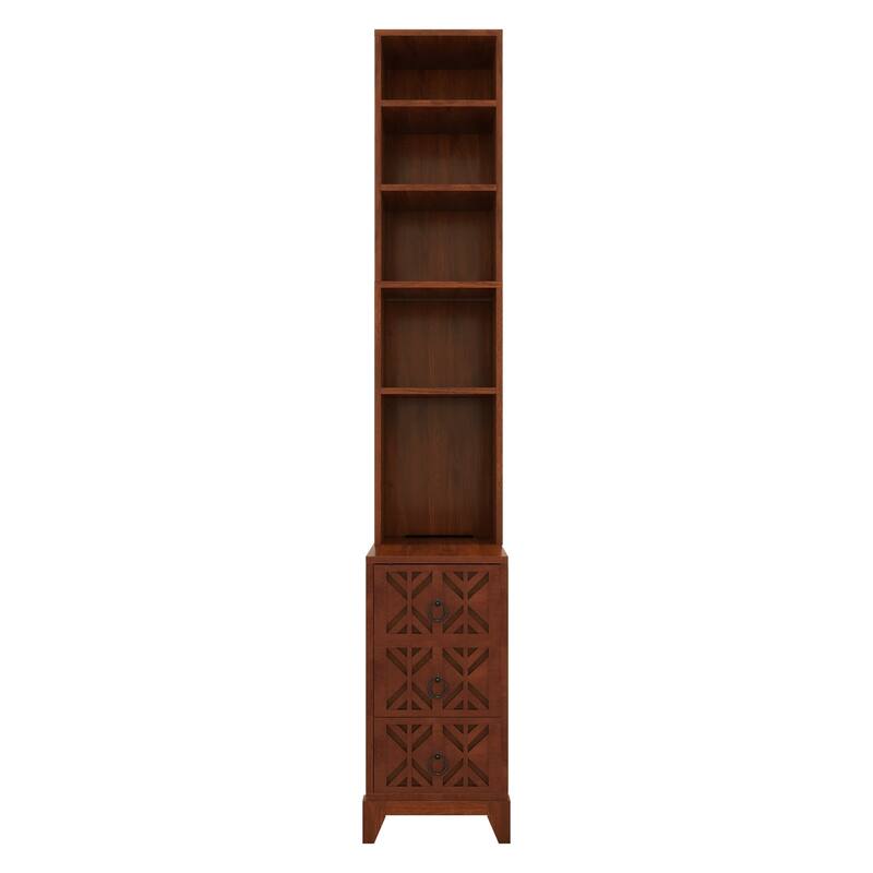 Roomfitters 70.9" Tall End Table, Charging Station Bookshelf with Wooden Frame for Bedroom and Living Room, Walnut