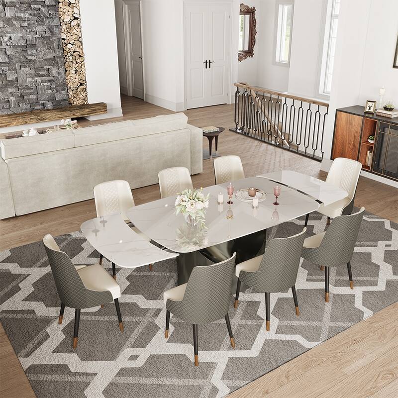 63"-94" Hobart Modern Dining Table with Rectangular Sintered Stone Tabletop and Carbon Steel Leg for 4-10