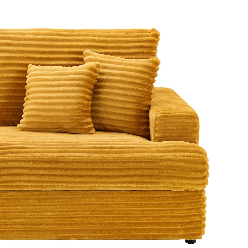 Corduroy Upholstered 3 Seater Sofa, Oversized Cloud Deep Seat Couch with 4 Lumbar Pillows, Loveseat for Living Room, Apartment