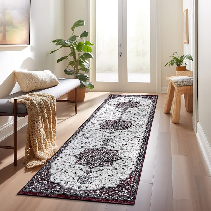 Traditional Medallion Area Rug - 2' x 7' - Burgundy - Runner