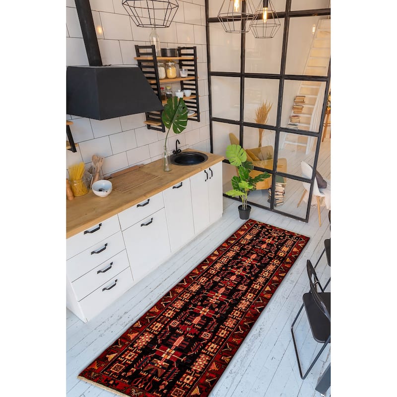 Andelz Navy, Red Rug 3'10" x 13'4" - 3'10 x 13'4