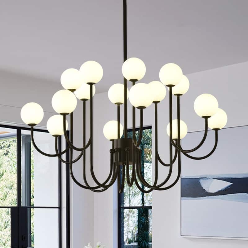 16 Light Mid Century Modern Sputnik Chandelier Black - 36.6 in