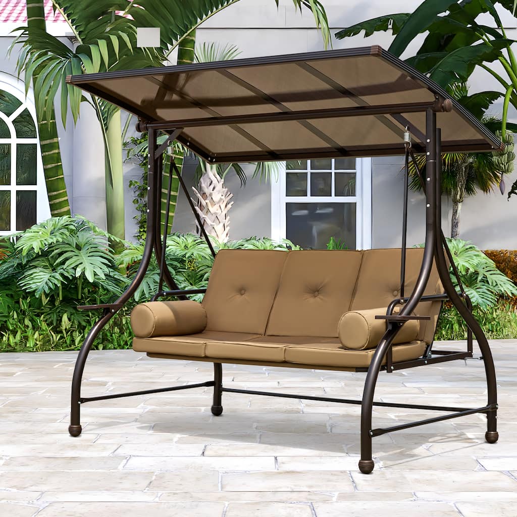 EROMMY Outdoor Patio Swing Bed, Versatile 3-in-1 Design with Adjustable Backrest and Hardtop, Complete with Cushions and Pillow